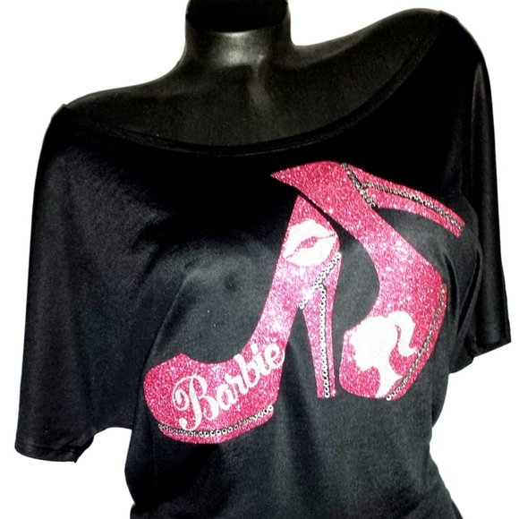 Barbie Flowy Black Draped Slv. Dolman Tee. - Picture 3 of 4